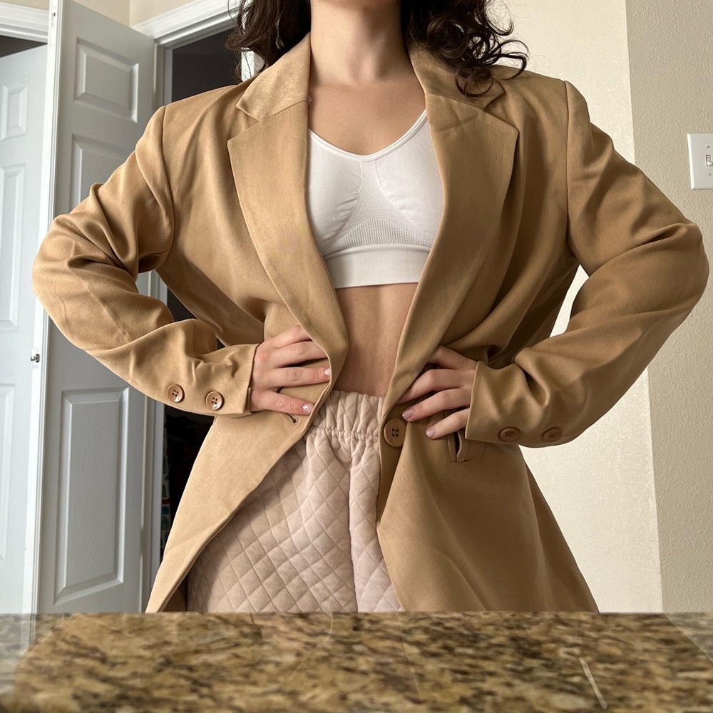 Commense single button arch pocket relaxed fit blazer